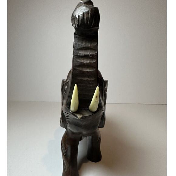 Hand Carved Wood Elephant Figurine with Trunk Up for Luck 5.75" Tall Collectable - Picture 5 of 10